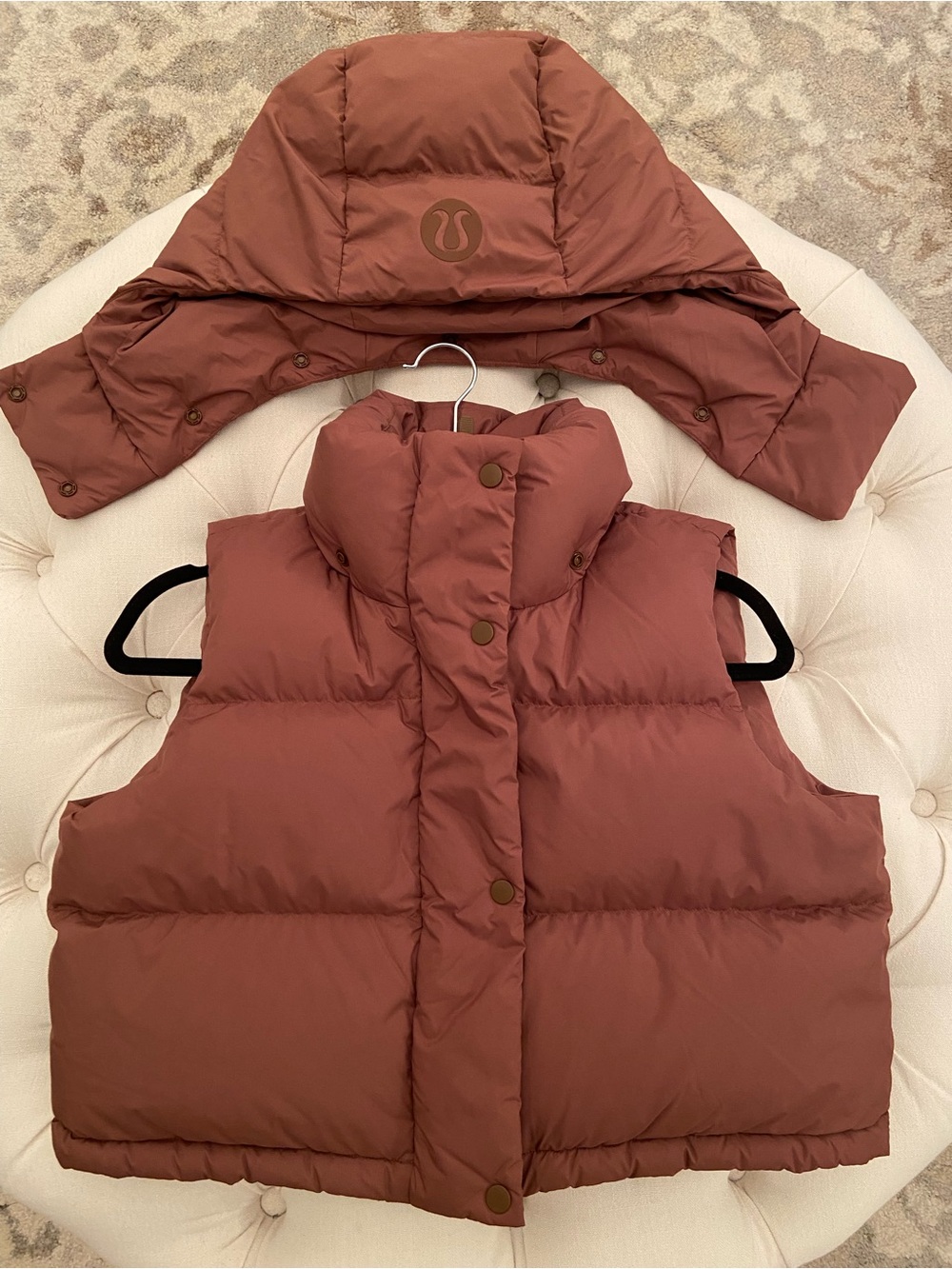 Lululemon Roasted Brown Cropped Puffer Vest with Hood sz 4